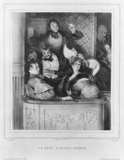 Eine vordere Theaterloge, graviert von Julien von Paul Gavarni